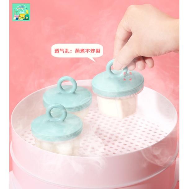 Bộ 4 khuôn hấp trứng, làm bánh flan cho bé. Bộ khuôn ăn dặm cho bé kèm chổi quét dầu - VV349