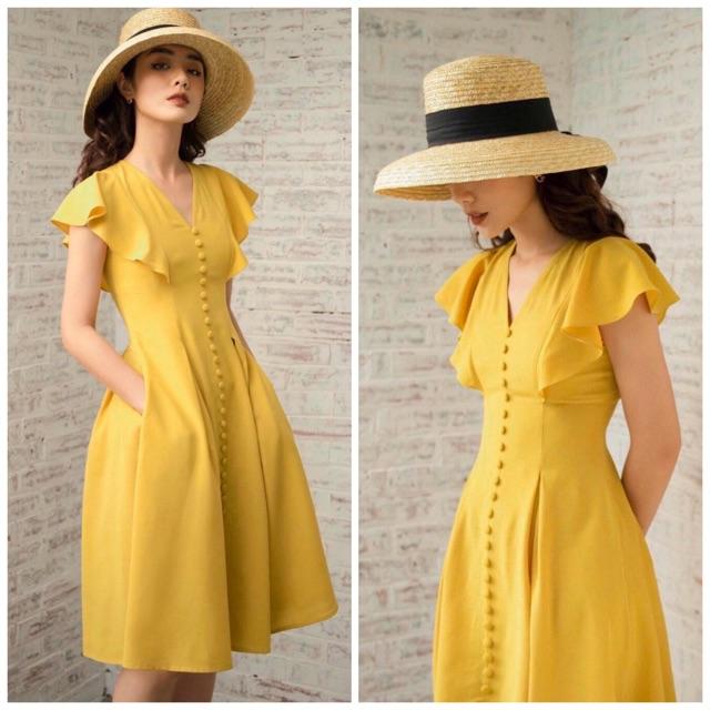 Đầm Suông Dài Vàng Tay Cánh Tiên