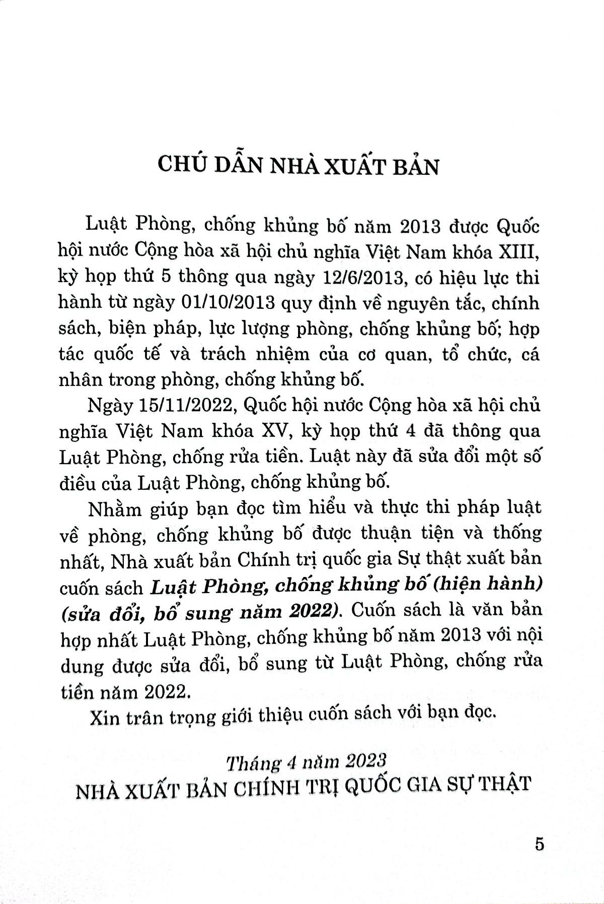 Luật Phòng, Chống Khủng Bố (Hiện Hành) (Sửa Đổi, Bổ Sung Năm 2022)