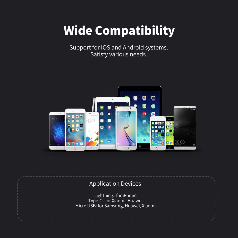 3 in 1 Charging Cable Data Cable 2.4A with Micro USB/Type-c Replacement for iPhone Xiaomi Huawei Samsung Nylon Braided