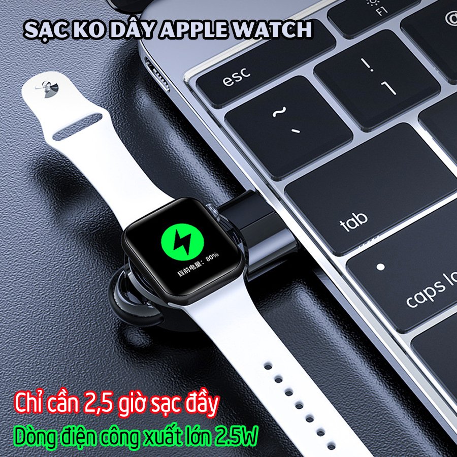 Đế Sạc Không Dây cho đồng hồ thông minh Apple Watch 38/40/42/44mm Series 1/2/3/4/5/6/Se cổng cắm USB cao cấp loại bỏ túi (Mã 887) - Trắng, Đen.