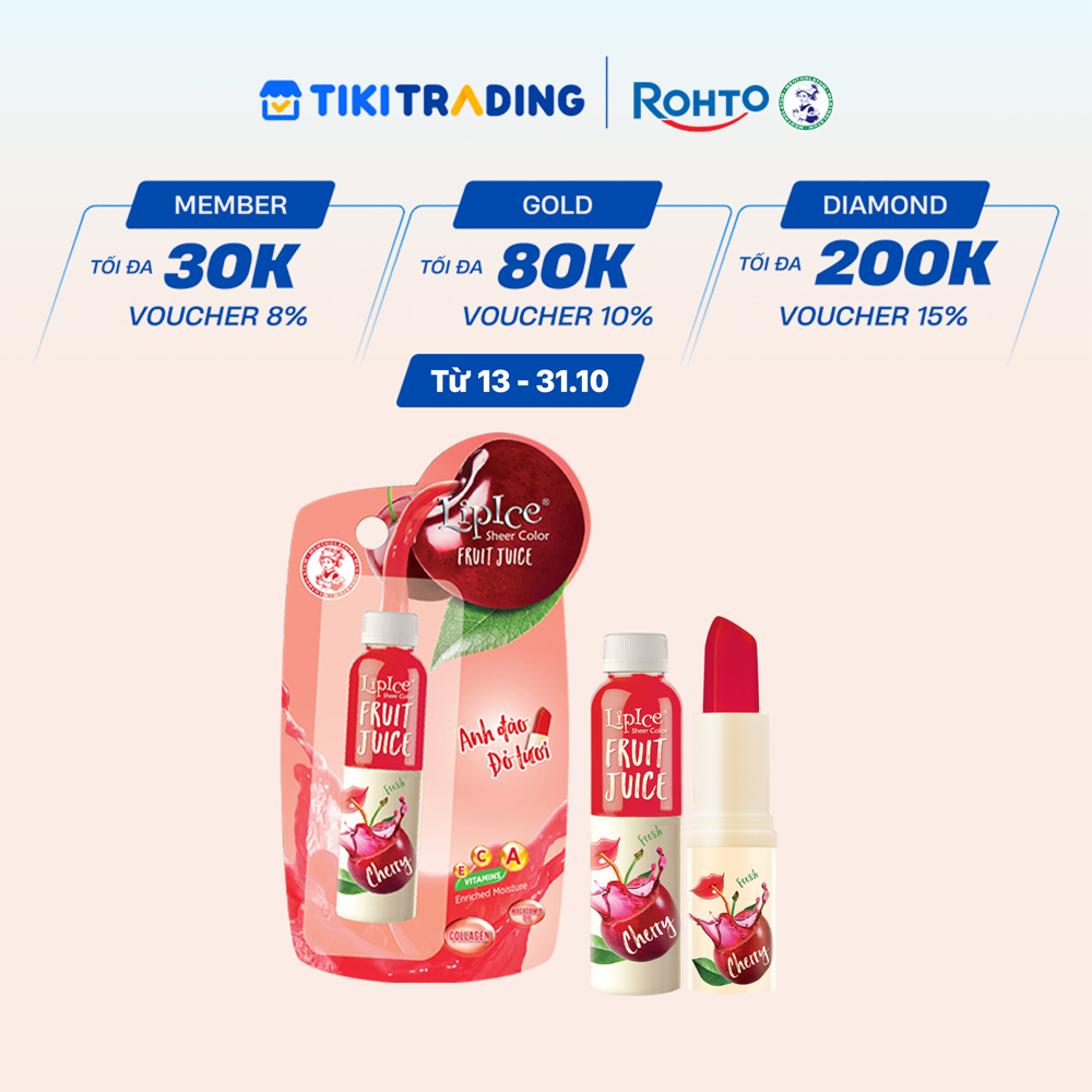 Son dưỡng có màu chiết xuất trái cây Lipice Sheer Color Fruit Juice Cherry Anh Đào Đỏ Tươi 4g