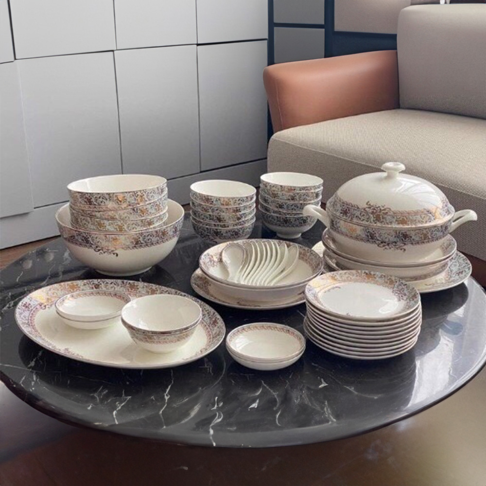 Bộ đồ ăn sứ xương Imperial London Xanh ngọc dây vàng 50 chi tiết hàng chính hãng