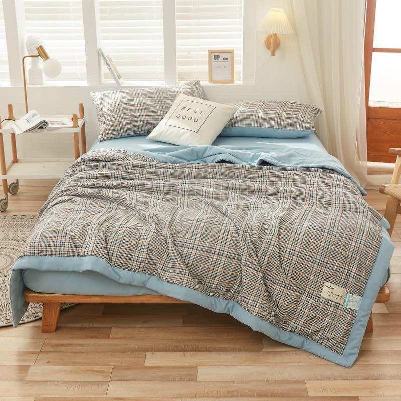 Bộ chăn ga gối Cotton Tici Kẻ M2T bedding miễn phí bo chun drap ga giường - Chăn mền kèm ruột