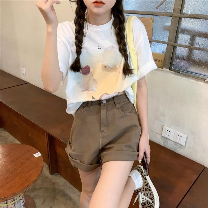Quần Sooc nữ, quần short nữ jean lưng cao màu nâu tây