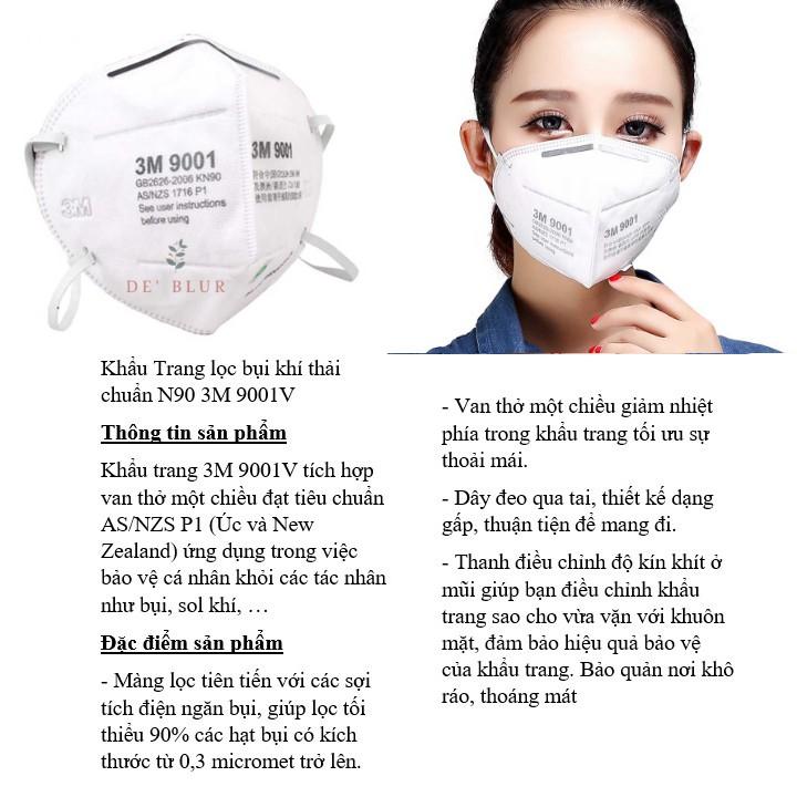 Khẩu Trang 3M 9001 Lọc 90% Bụi Mịn PM2.5 &amp; Khí Thải Chuẩn N90