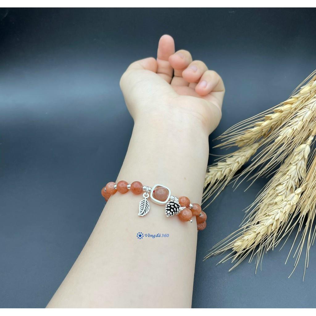 Vòng Đá Phong Thuỷ - Đá Mặt Trời 8mm mix charm bạc 925