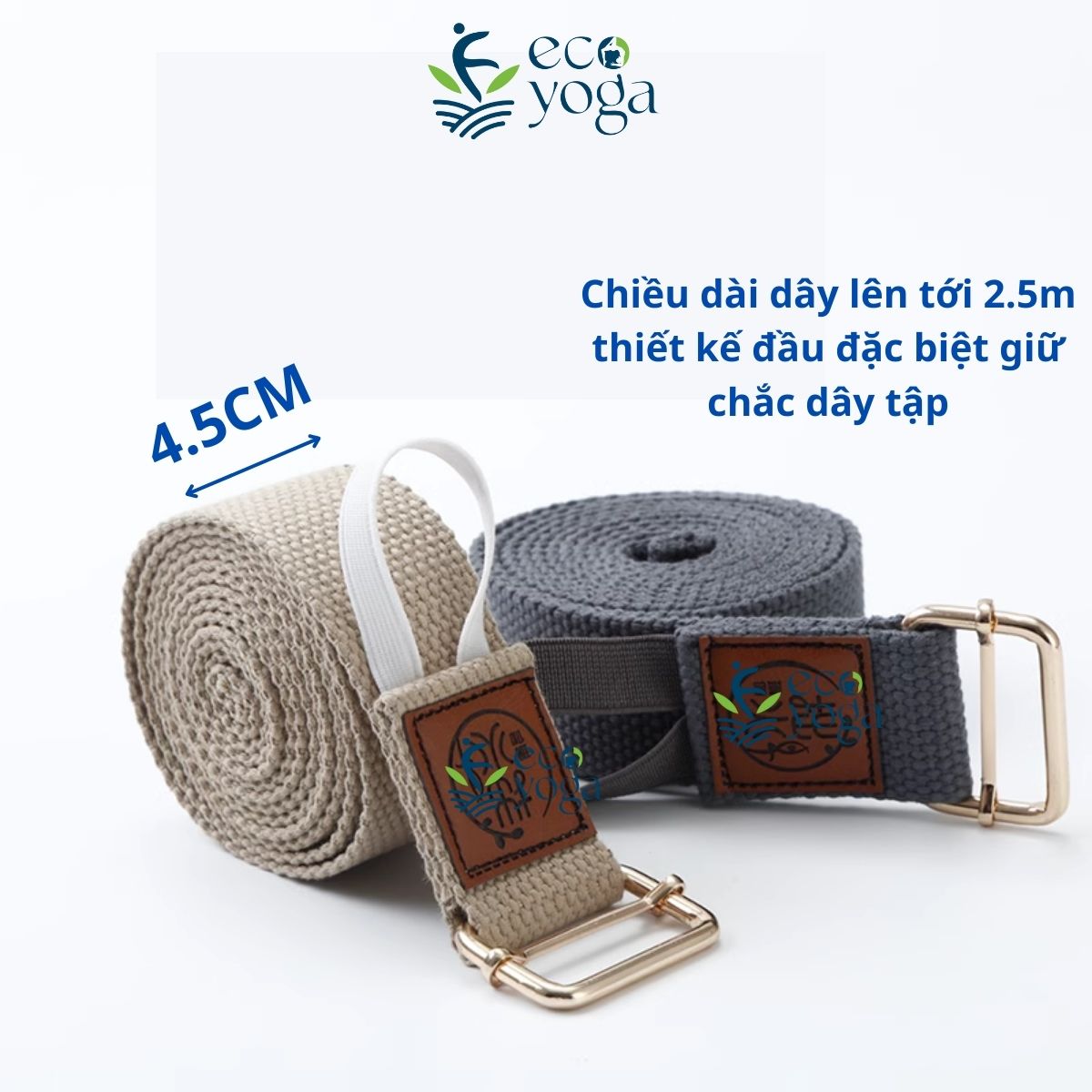 Dây Đai Tập Yoga Cotton Dài 2.5m khuyên vuông, Bản 3.8cm, Dày 2mm, hàng xuất khẩu chất liệu tự nhiên Nhiều Màu Lựa Chọn