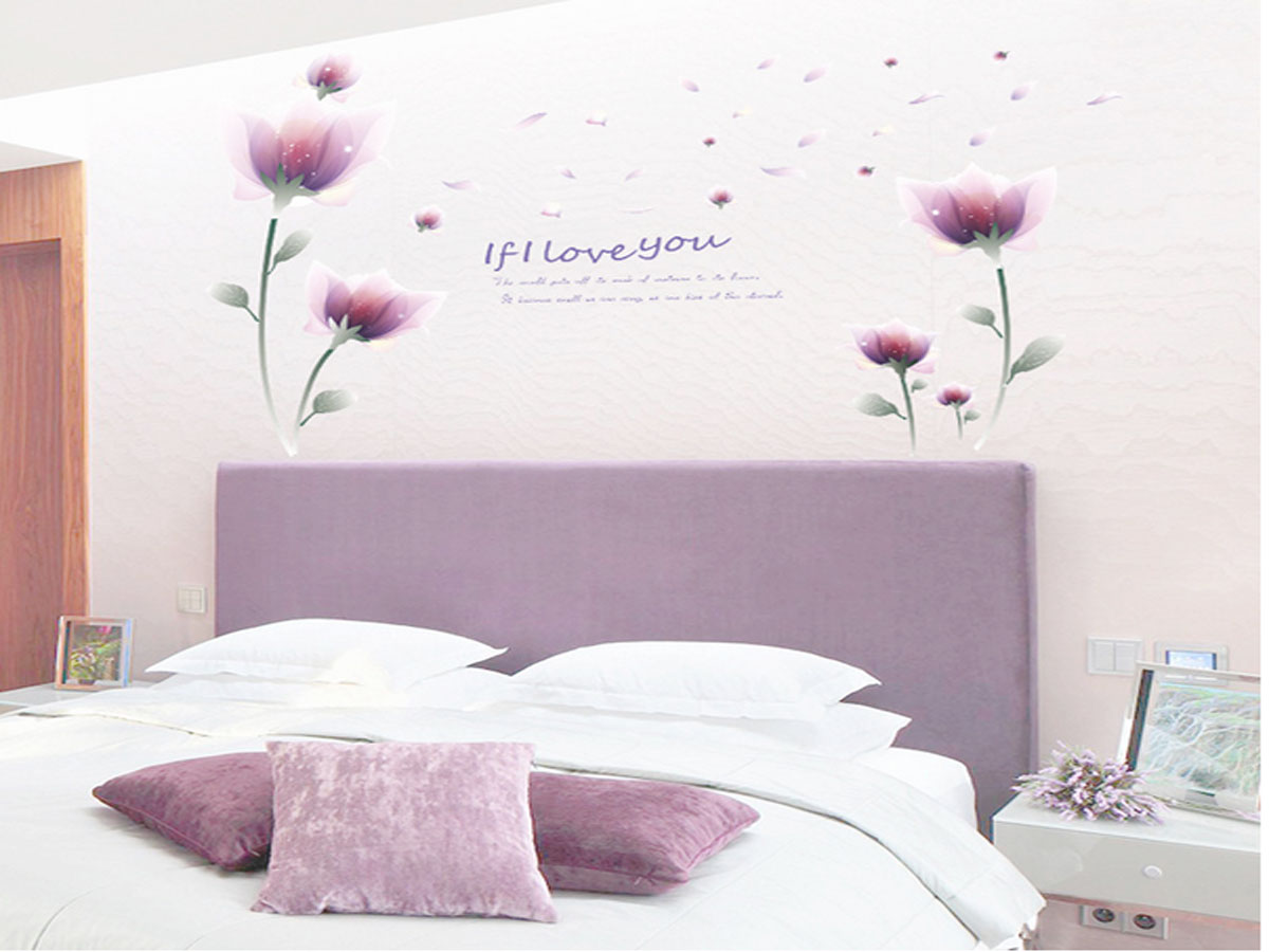 Decal dán tường hoa pha lê tím sk9027