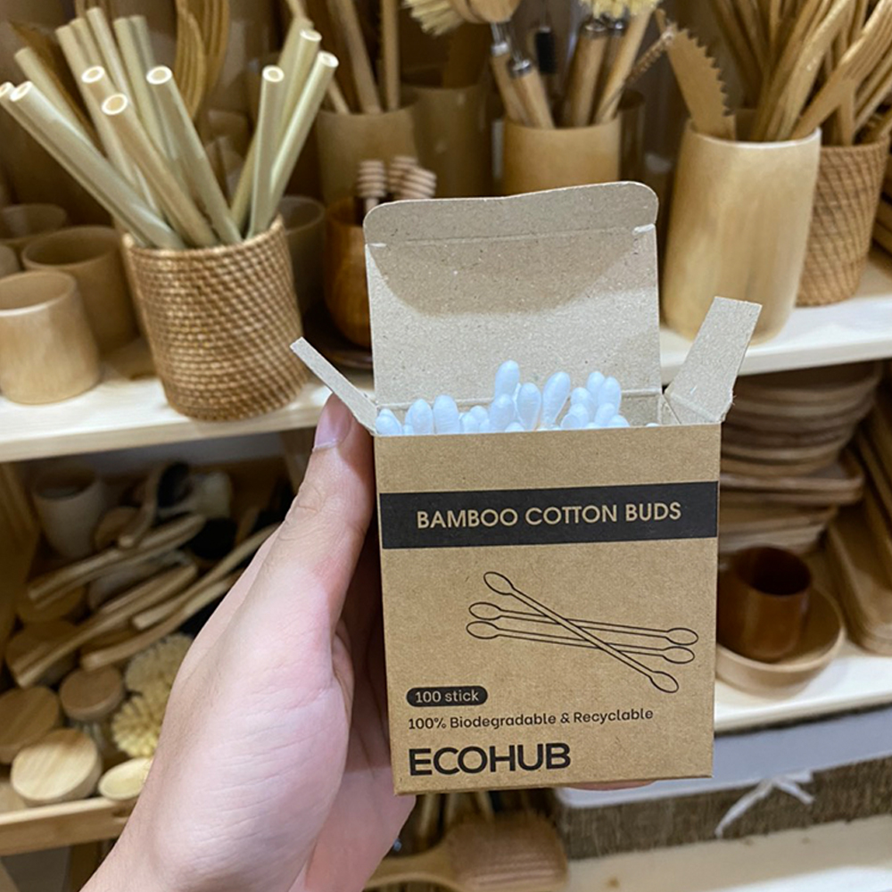 Tăm Bông ngoáy tai thân gỗ tre (Hộp 100c) thân thiện Môi trường (Bamboo Cotton Buds)