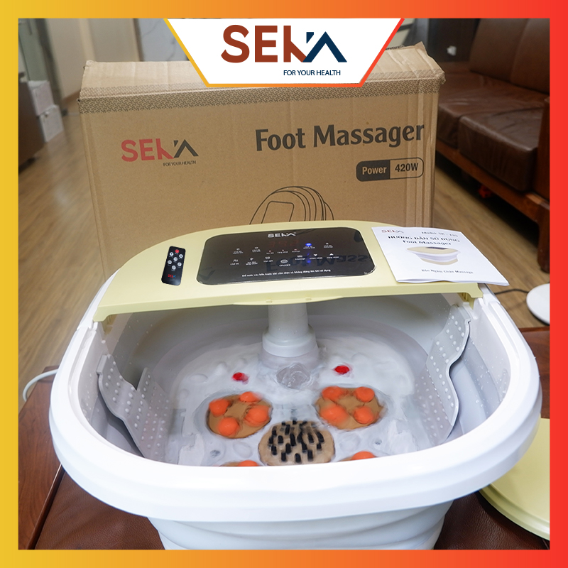 Bồn Ngâm Chân Massage Gấp Gọn SEKA SK-195 Con Lăn Tự Động Làm Nóng Và Giữ Ấm Nước, Có Điều Khiển Cầm Tay - Chậu Ngâm Chân, Máy Ngâm Chân Hồng Ngoại Có Sục Khí 