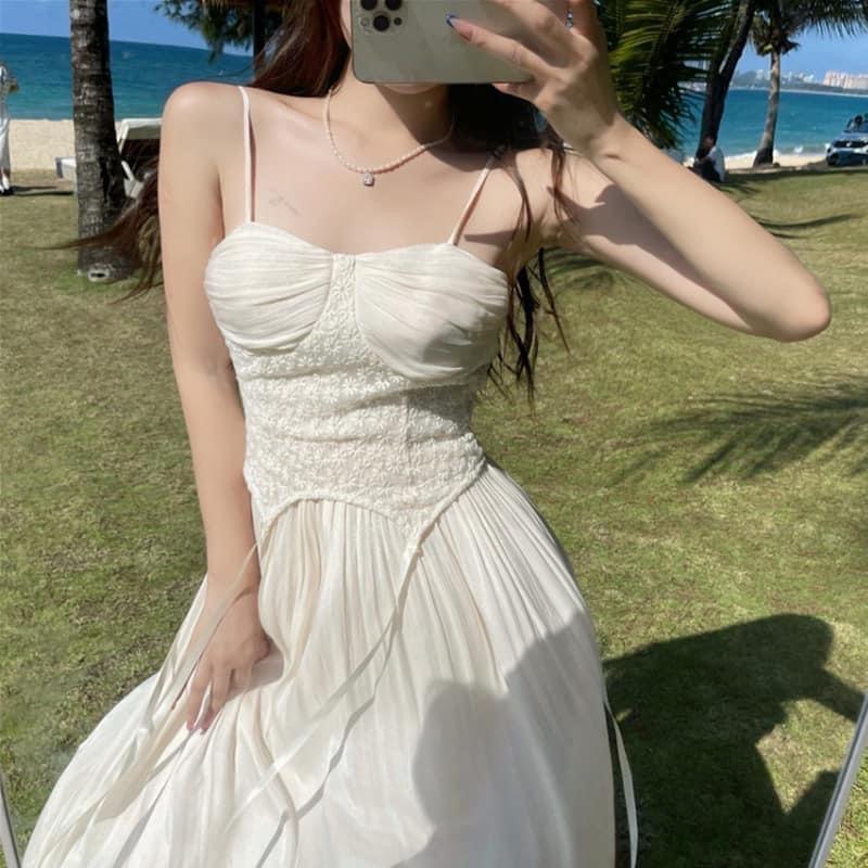Váy Maxi 2 Dây Màu Trắng