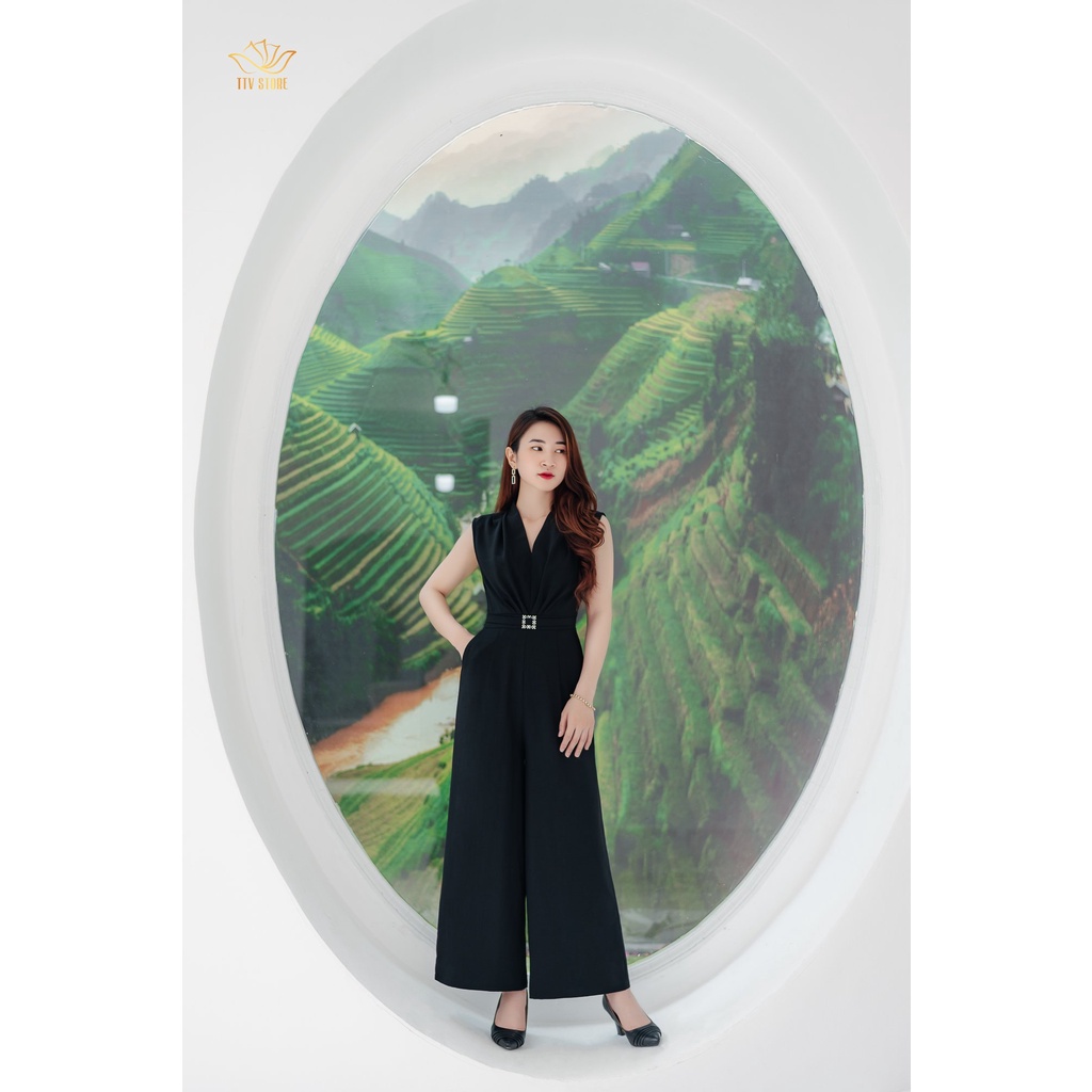 Jump dài thiết kế trung niên cao cấp quý phái Cổ V tay sát nách màu Đen TTV STORE TTV1251