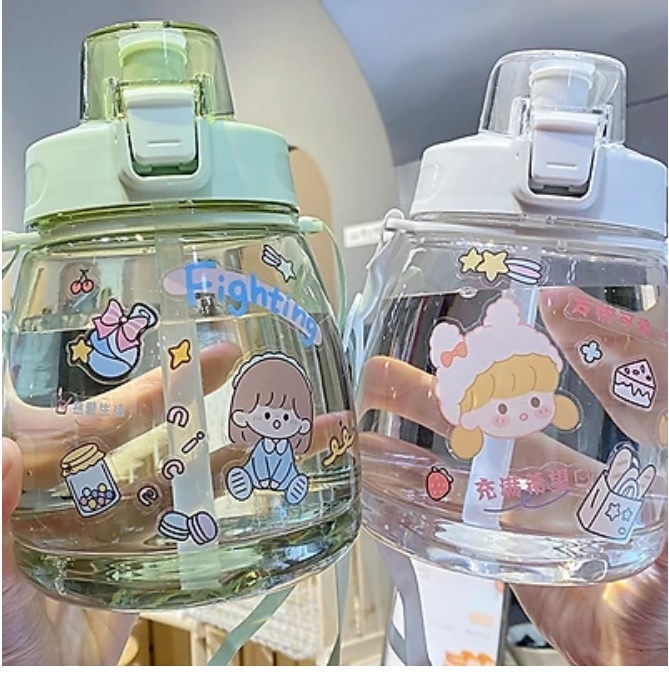 Bình nước 1.1 lít kèm ống hút và sticker