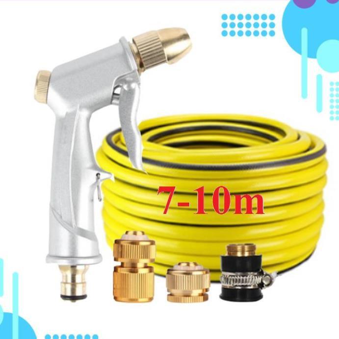 Bộ dây vòi xịt nước rửa xe, tưới cây . tăng áp 3 lần, loại 7m, 10m 206701 đầu đồng, cút đồng