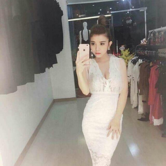 Đầm body sát nách xẻ ngực sexy