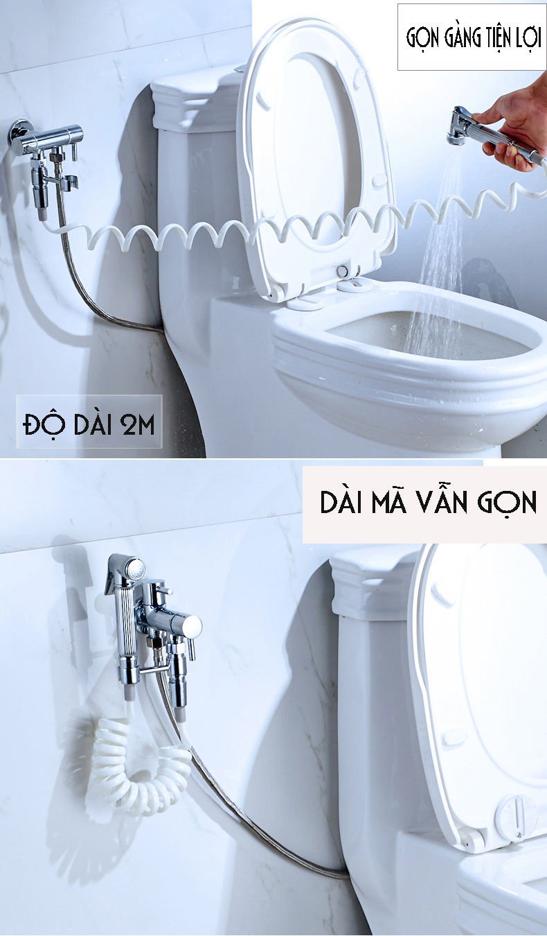 DÂY VÒI XỊT BỒN CẦU, TOILET - NHỰA PU, INOX 304 - LÒ XO XOẮN ỐC CỰC KỲ GỌN GÀNG – 2M