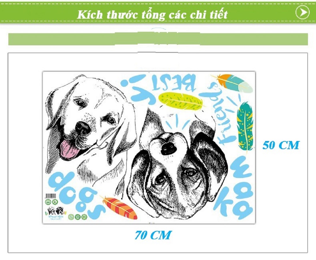 Decal dán tường đôi cún dễ thương Kawaiyi Dogs - Trang trí quán độc đáo