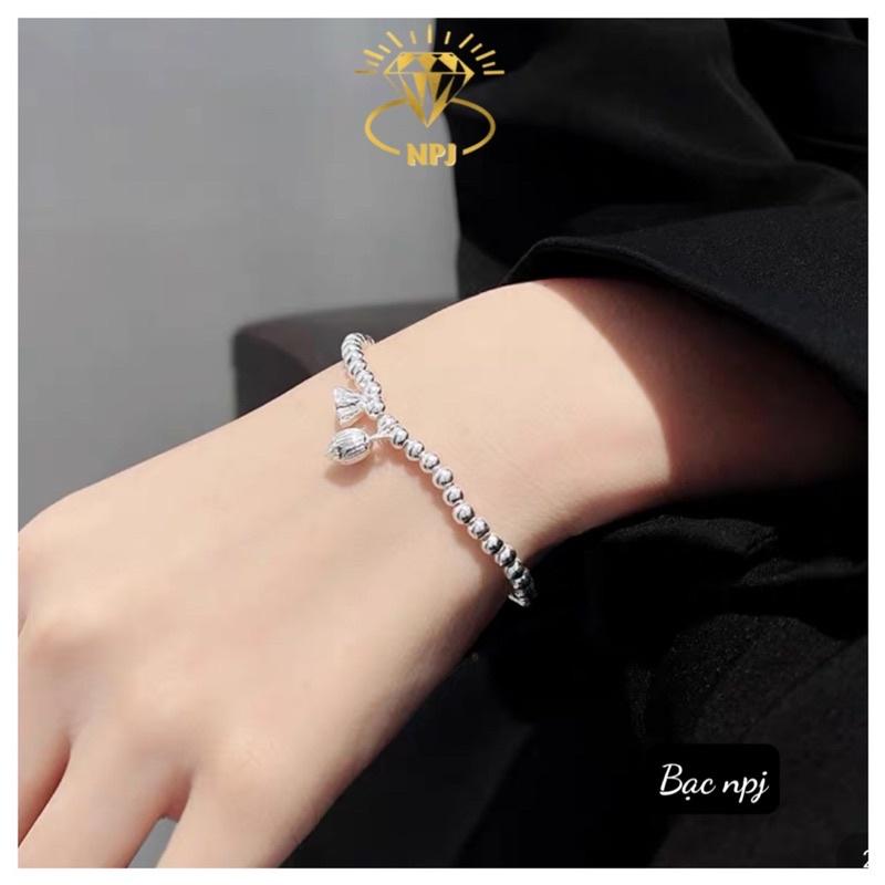 Lắc tay Bi bo chun dễ đeo, Vòng tay Bi Bạc Ta 100% cho nữ - Bạc npj