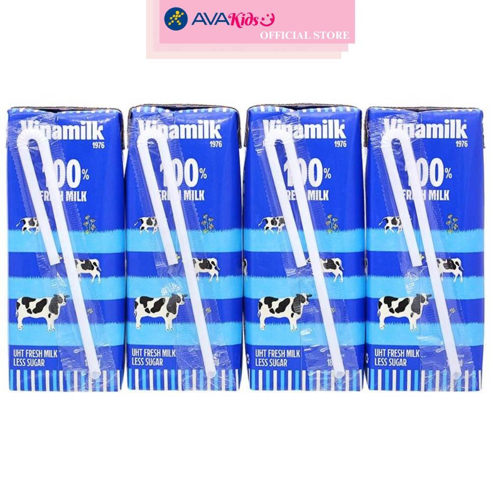 Lốc 4 hộp sữa tươi tiệt trùng Vinamilk ít đường 180 ml (từ 1 tuổi)