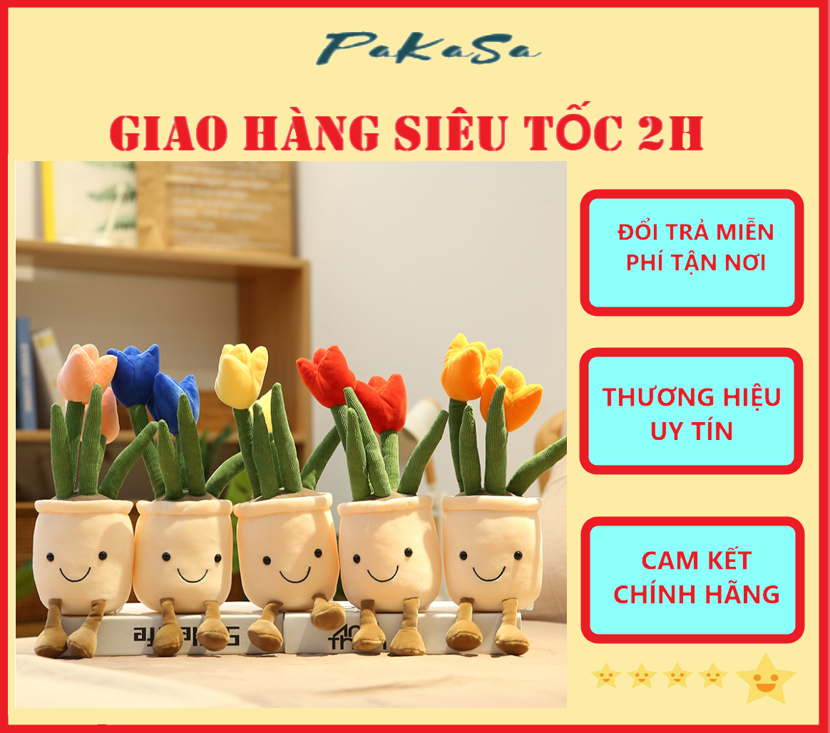 Chậu Hoa Tulip Trang Trí Để Bàn Hình Mặt Cười Dễ Thương PaKaSa - Hàng Chính Hãng