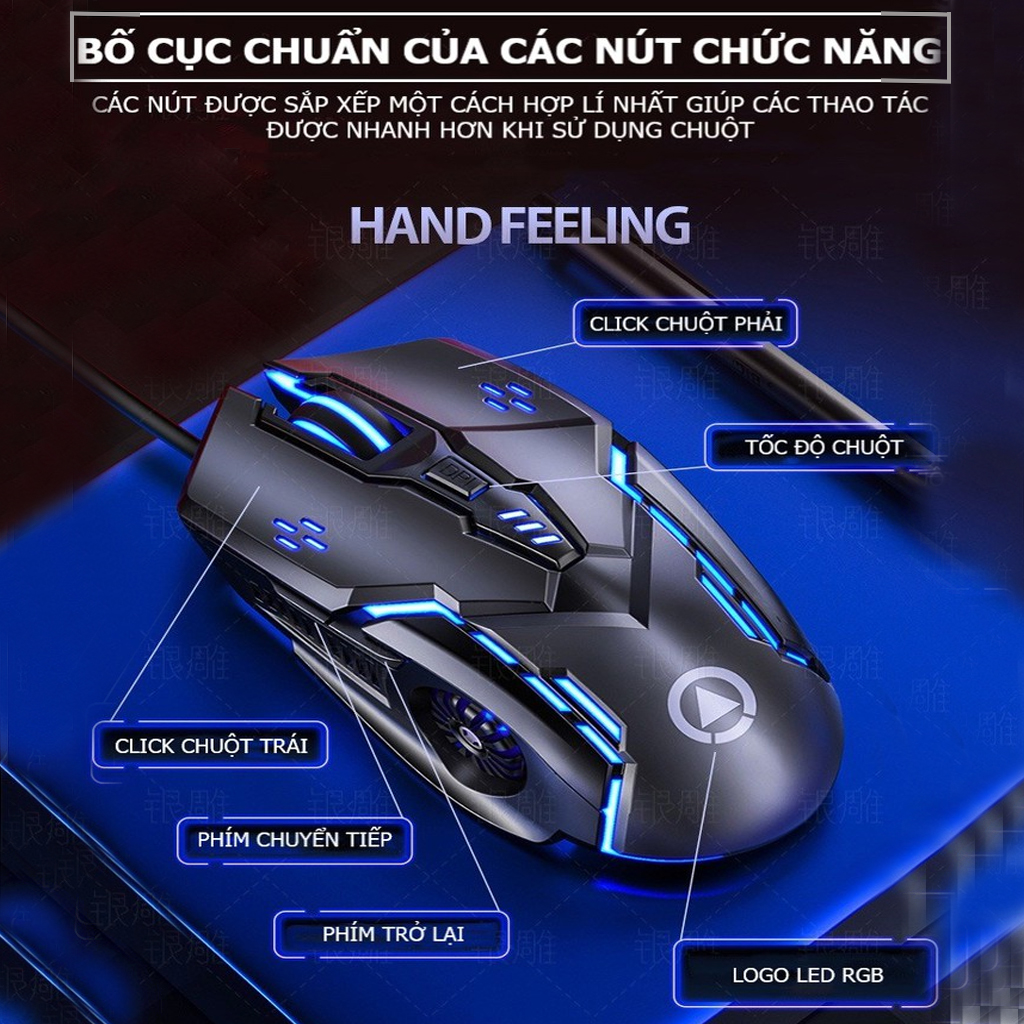 Chuột Máy Tính Chơi Game VINETTEAM G5 , Hiệu Ứng Ánh Sáng 7 Màu Phát Sáng , 6 Nút 4 Tốc Độ Phù Hợp Cho Game Thủ Và Văn Phòng  - Hàng Chính Hãng