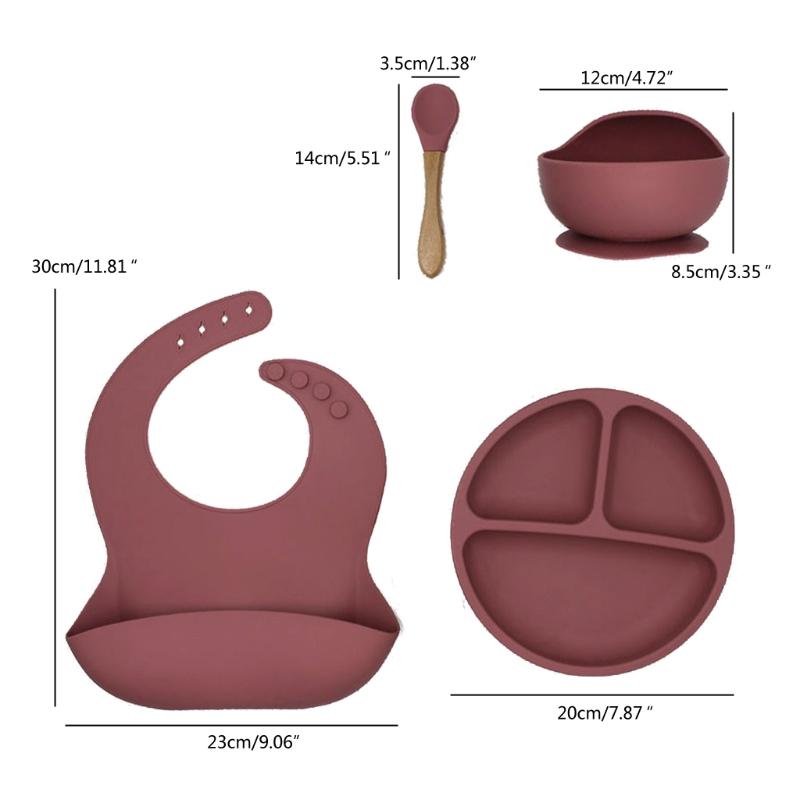 4 Cái/bộ Không Chứa BPA Silicone Cho Bé Bộ Đồ Ăn Yếm Chống Thấm Màu Đĩa Dùng Tiệc Hút Bộ Bát Và Thìa Cho Bé