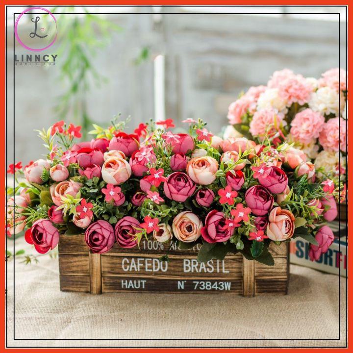 Hoa giả, giỏ hoa lụa dài 28cm nhiều mẫu trang trí nhà cửa, cửa hàng, văn phòng, lớp học