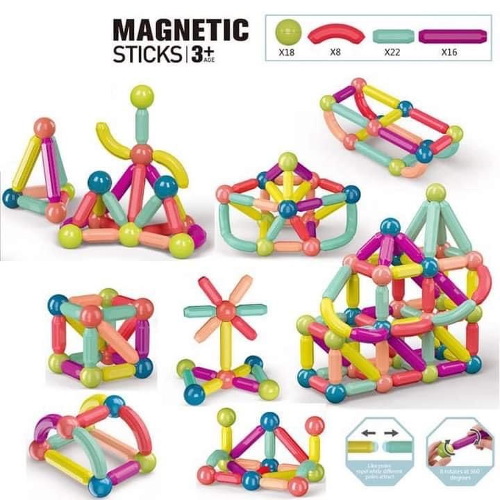 Bộ lắp ghép nam châm từ tính MAGNETIC STICK 64 chi tiết phát triểh tư duy, thông minh, sáng tạo, đồ chơi chất lượng cao.