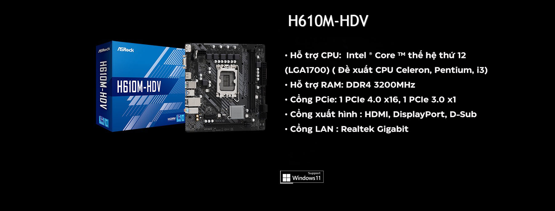 Mainboard Asrock H610M-HDV/M.2 DDR4 Hàng chính hãng - Up Road Store