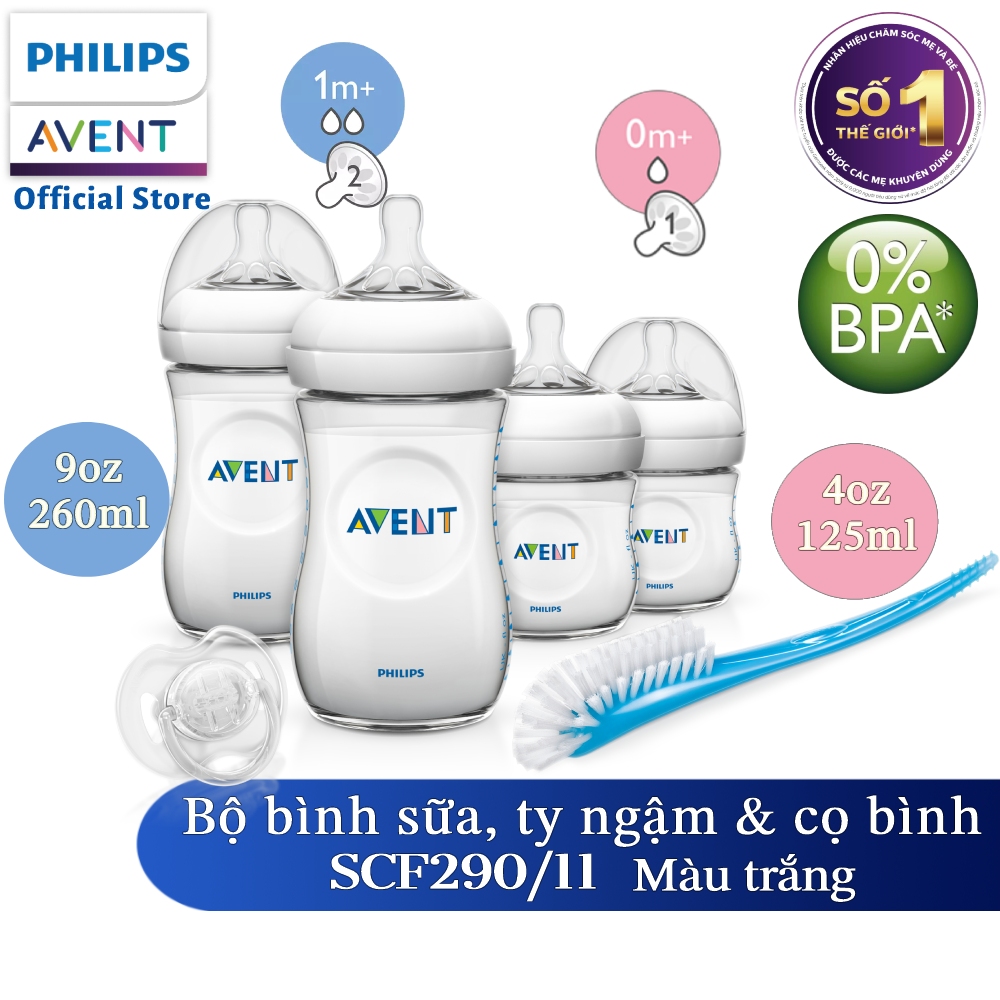 Bộ bình sữa, ty ngậm thiết kế tự nhiên Philips Avent - Màu Trắng
