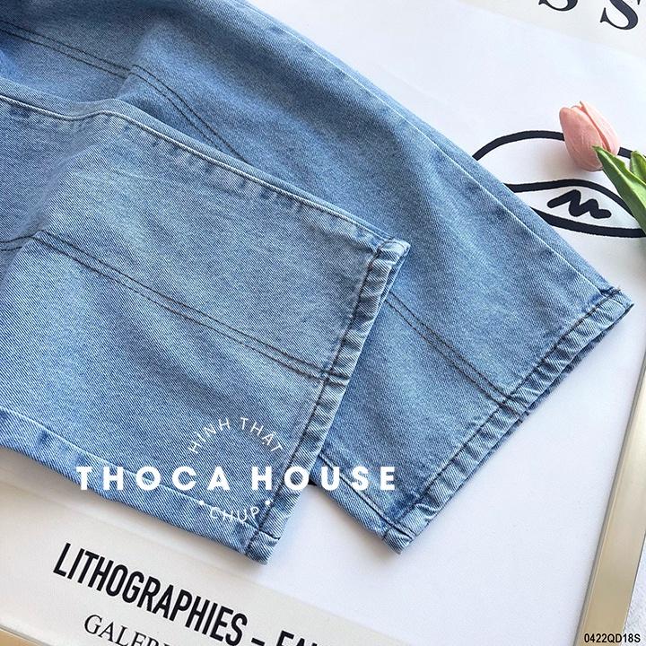 Quần jeans nữ ống rộng lai viền chỉ 5021 THOCA HOUSE kiểu cách mặc đi học, công sở cực xinh