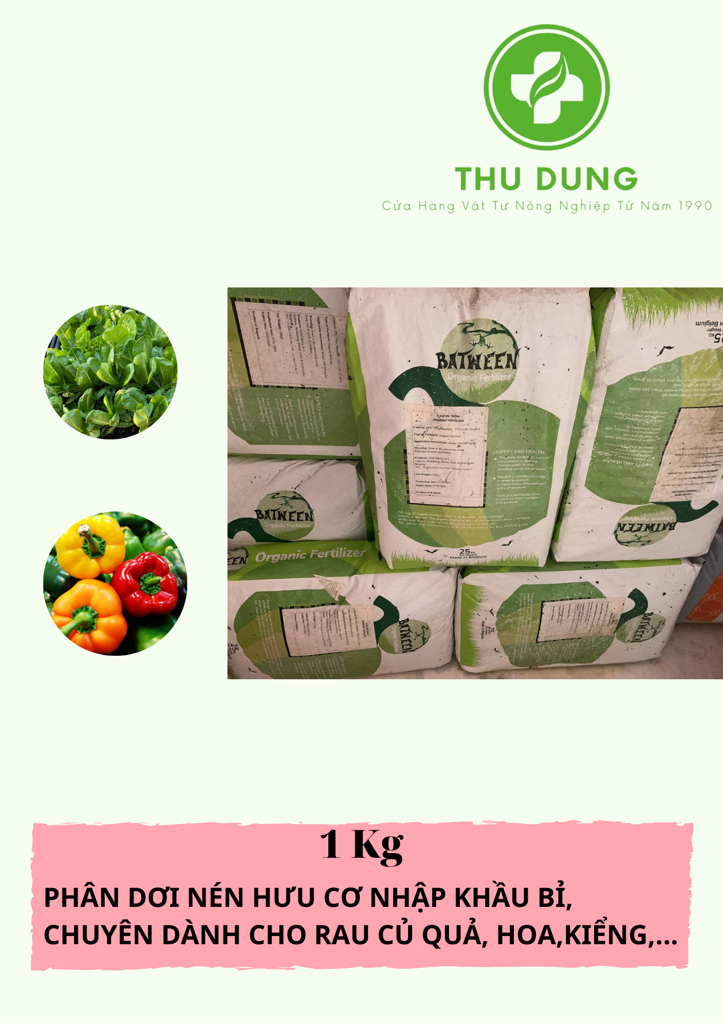 PHÂN DƠI NÉN HƯU CƠ NHẬP KHẦU BỈ, CHUYÊN DÀNH CHO RAU CỦ QUẢ, HOA,KIỂNG,...1Kg