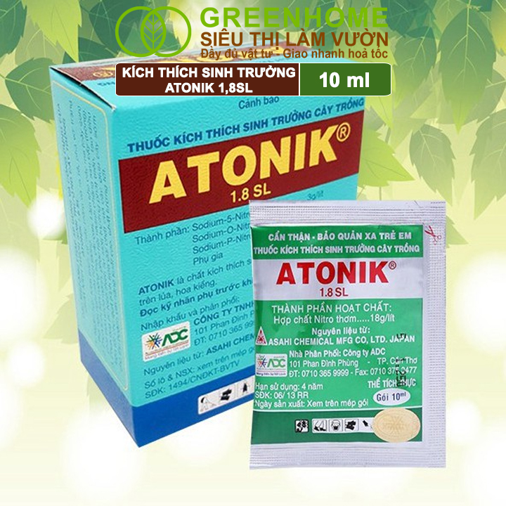 Phân bón lá Atonik Greenhome, gói 10ml, thúc đẩy sinh trưởng cây trồng chuyên phong lan, hoa hồng, bông giấy, sen đá