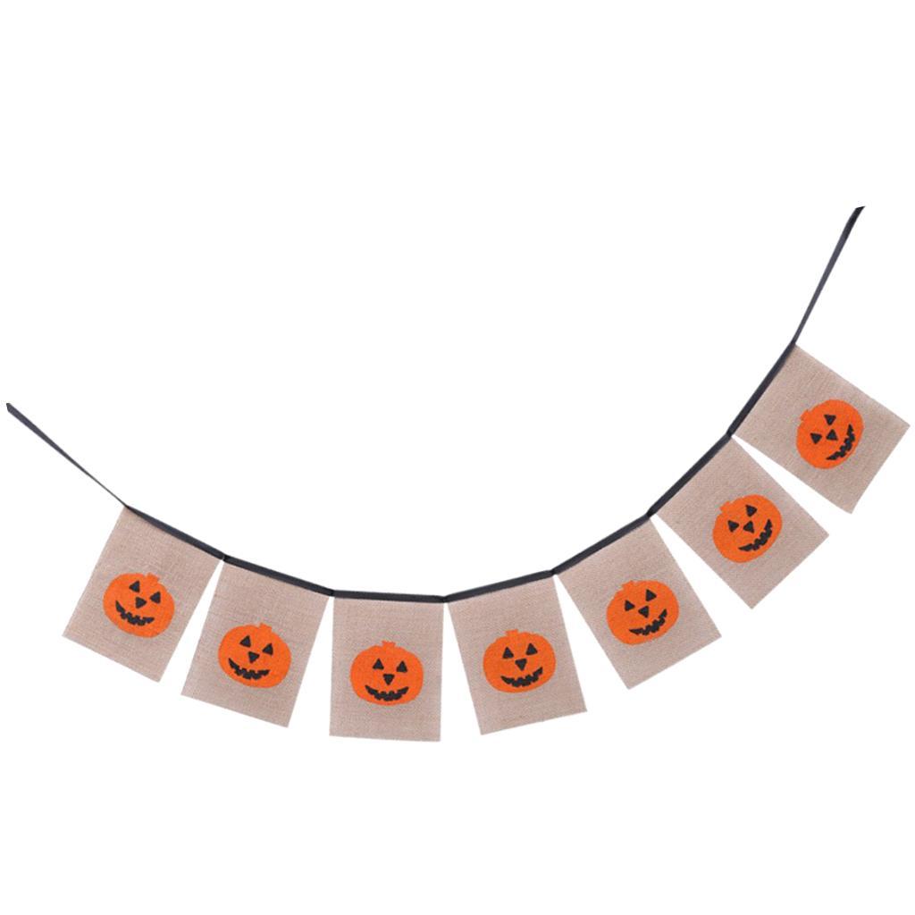 Halloween Pumpkin Bunting Burlap Banner Garland Party Wall Hanging Decor