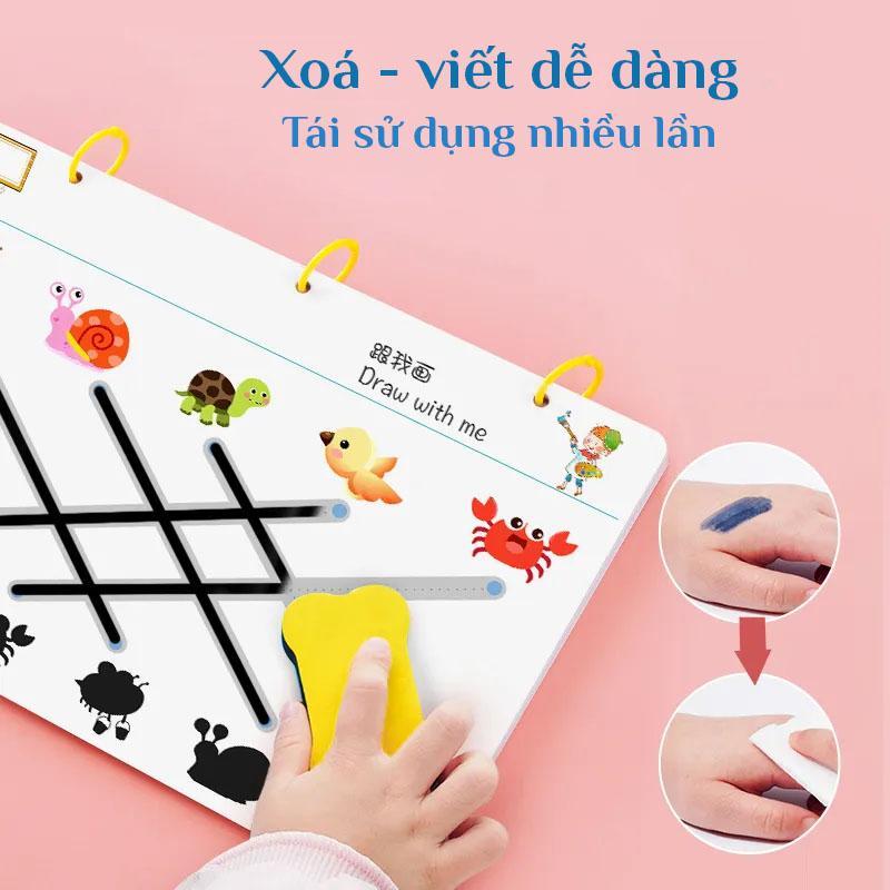 Tập tô vẽ thông minh, sách viết xóa được 64 trang - Đồ chơi Giáo dục toàn diện Montessori cho bé từ 2-3-4-5 tuổi