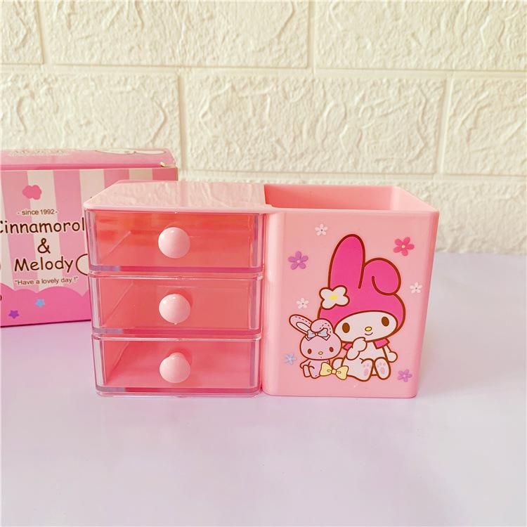 Sanrio Hello Kitty Hoạt Hình Bút Hộp Bảo Quản Bàn Trang Điểm Túi Đựng Cọ Trang Sức Hộp Bảo Quản Cô Gái Cậu Bé Bút Xô