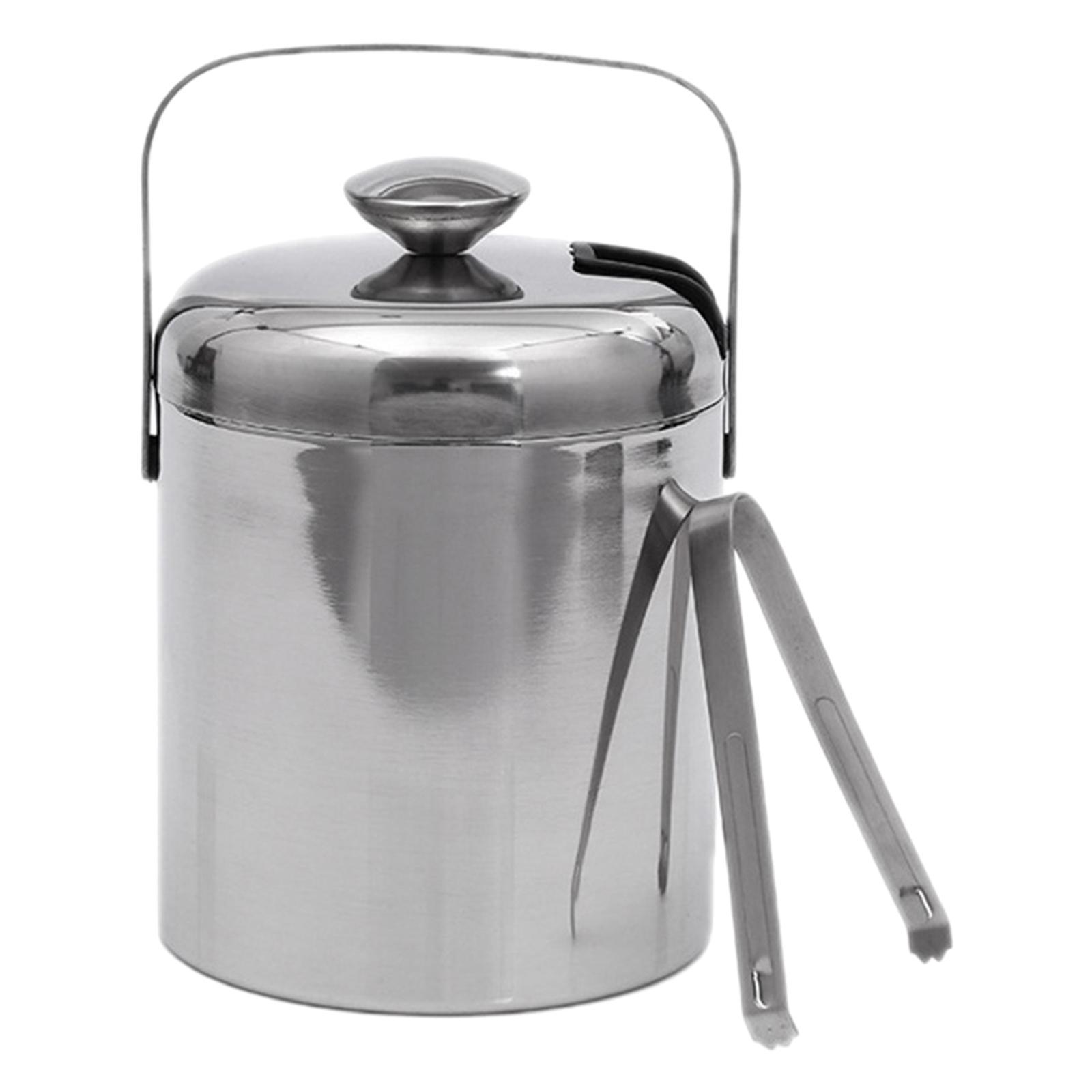 Double Wall Ice Bucket with Lid and Strainer 3L for Home Cocktail Party KTV