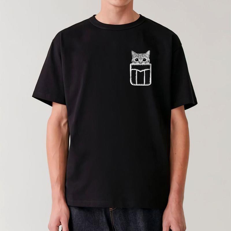 ÁO THUN UNISEX NAM NỮ logo mèo túi