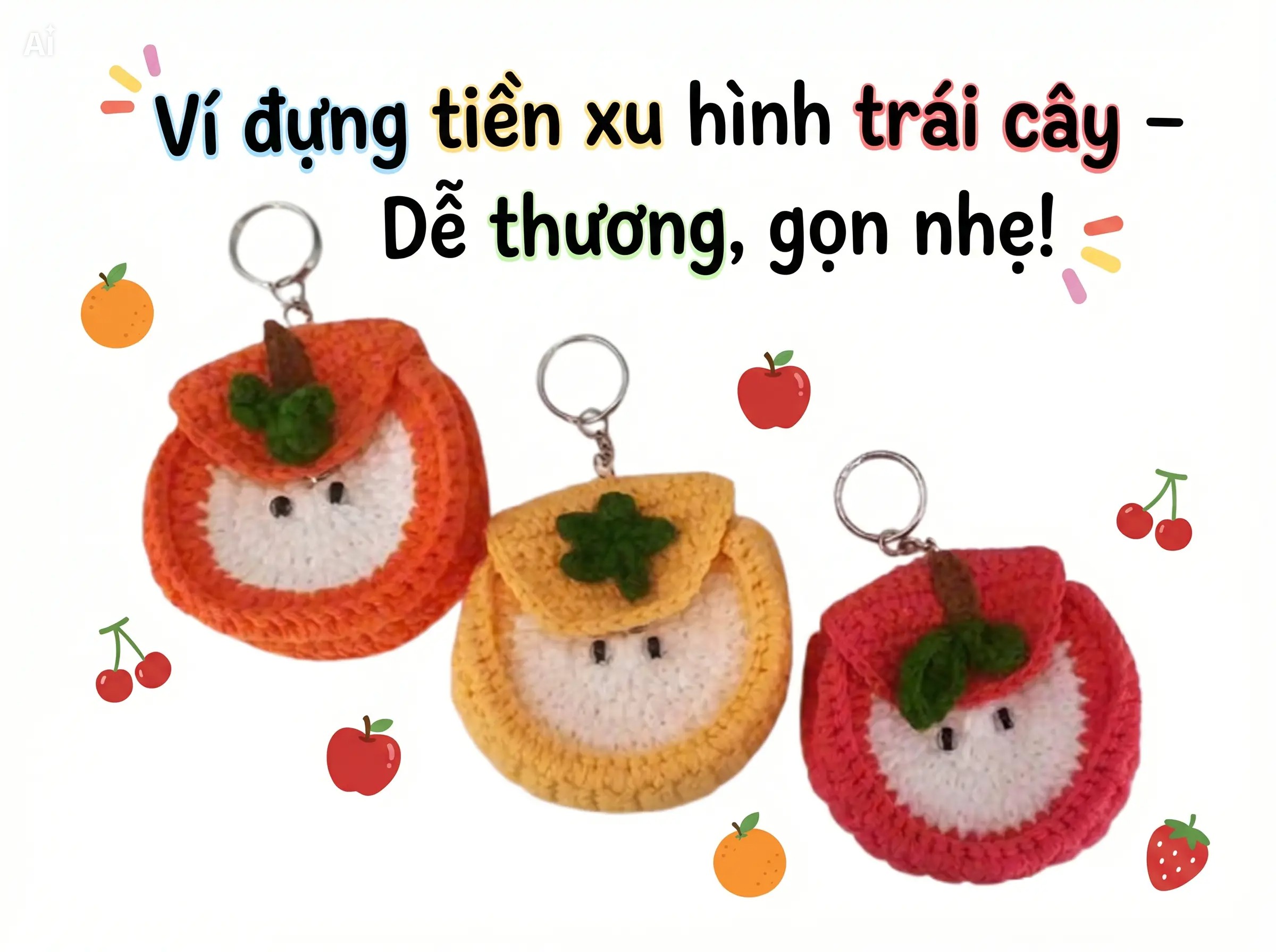 Móc khóa túi đựng tiền xu hình trái cây