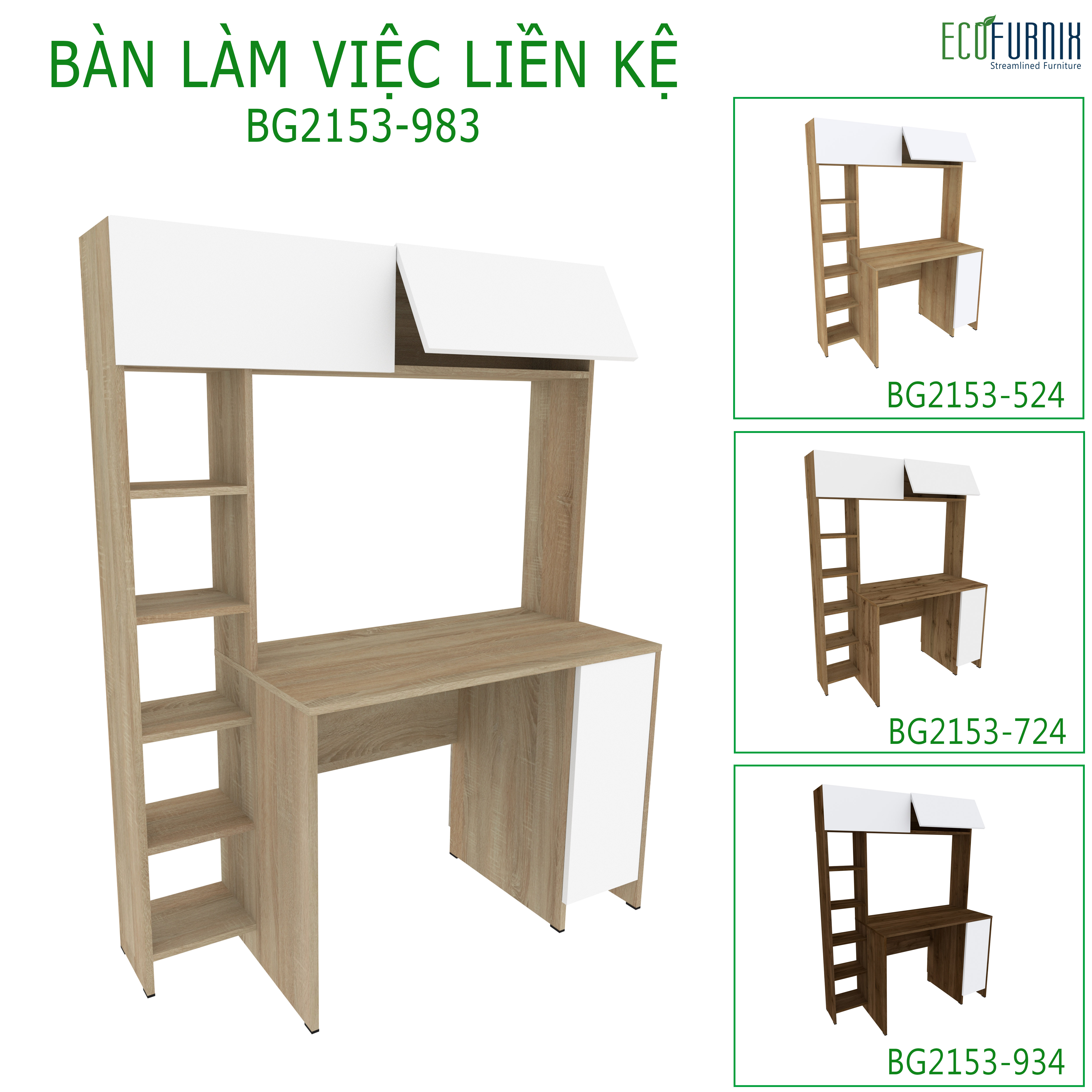 BÀN LÀM VIỆC LIỀN GIÁ SÁCH  ECOFURNIX BG2153