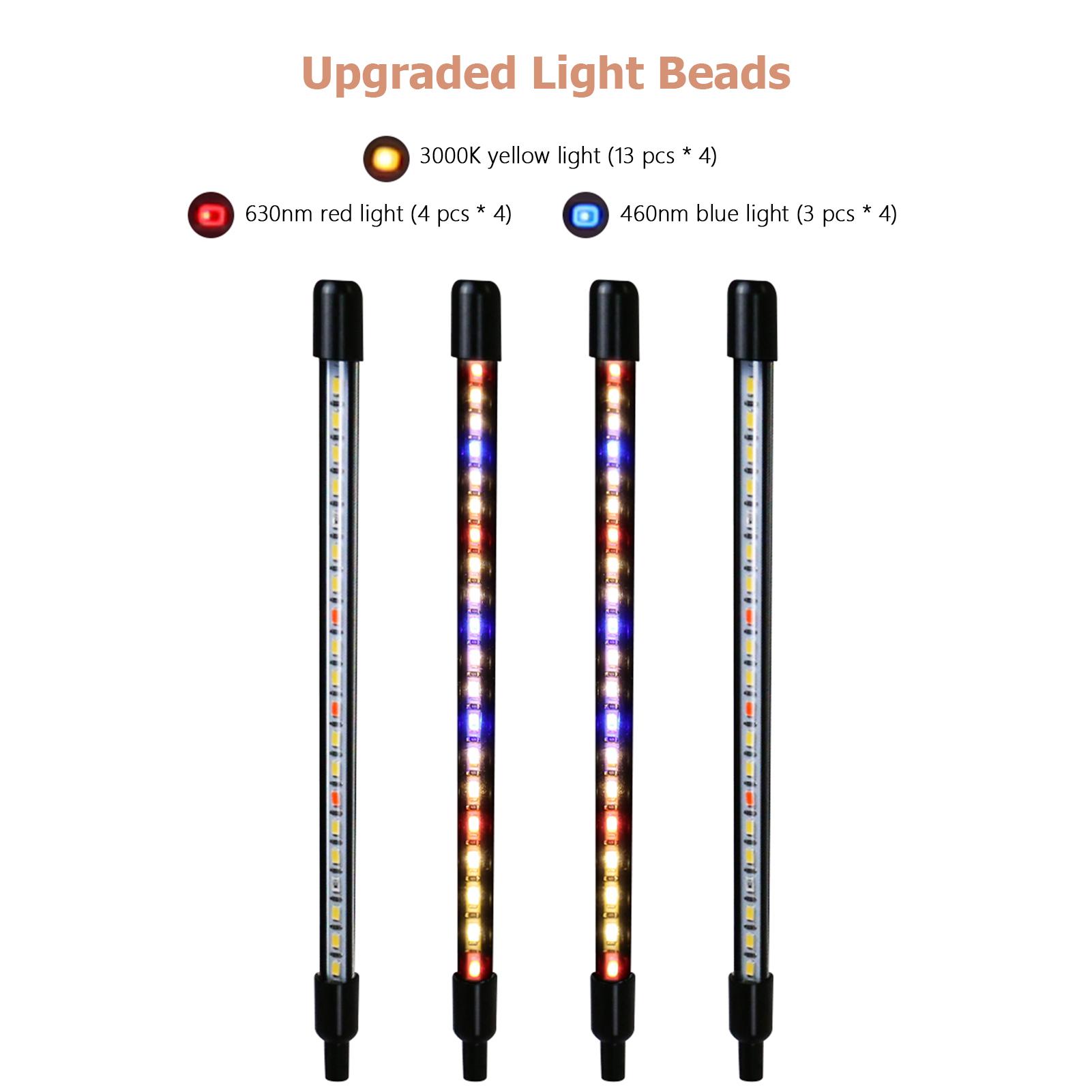 Đèn LED 4 đầu cho cây trồng, có 3 chế độ, 9 cấp độ điều chỉnh sáng cho cây phát triển