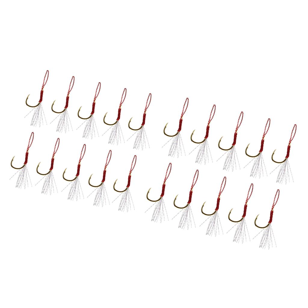 20pcs Fishing Assist Jig Hook Live Baits Hooks with Braid Lines Gold 12# 14#