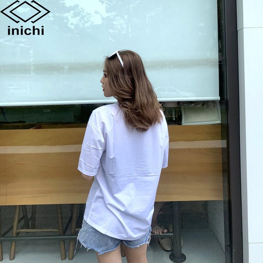 Áo thun unisex INICHI A578 tay lỡ form rộng hình in hình Love hoa 5 cánh