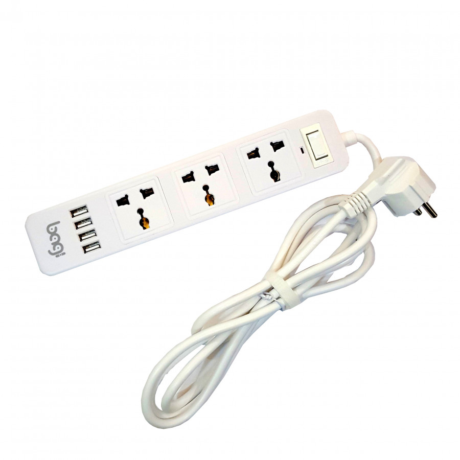 Ổ Cắm Điện Đa Năng Bagi 3 Ổ Điện + 4 Cổng USB