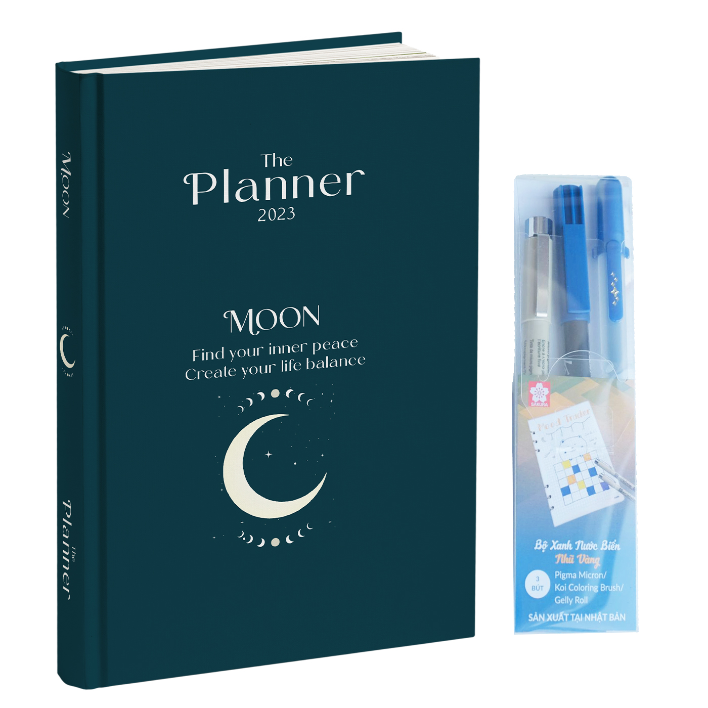 Combo Sổ Planner 2023 và Bộ 3 bút vẽ Sakura Bullet Journal theo tone màu