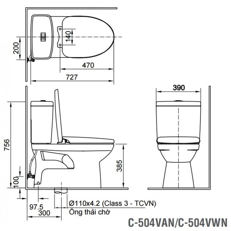 CHÍNH HÃNG Bàn cầu hai khối nắp êm INAX C-504VAN - Vật liệu xây dựng BigH