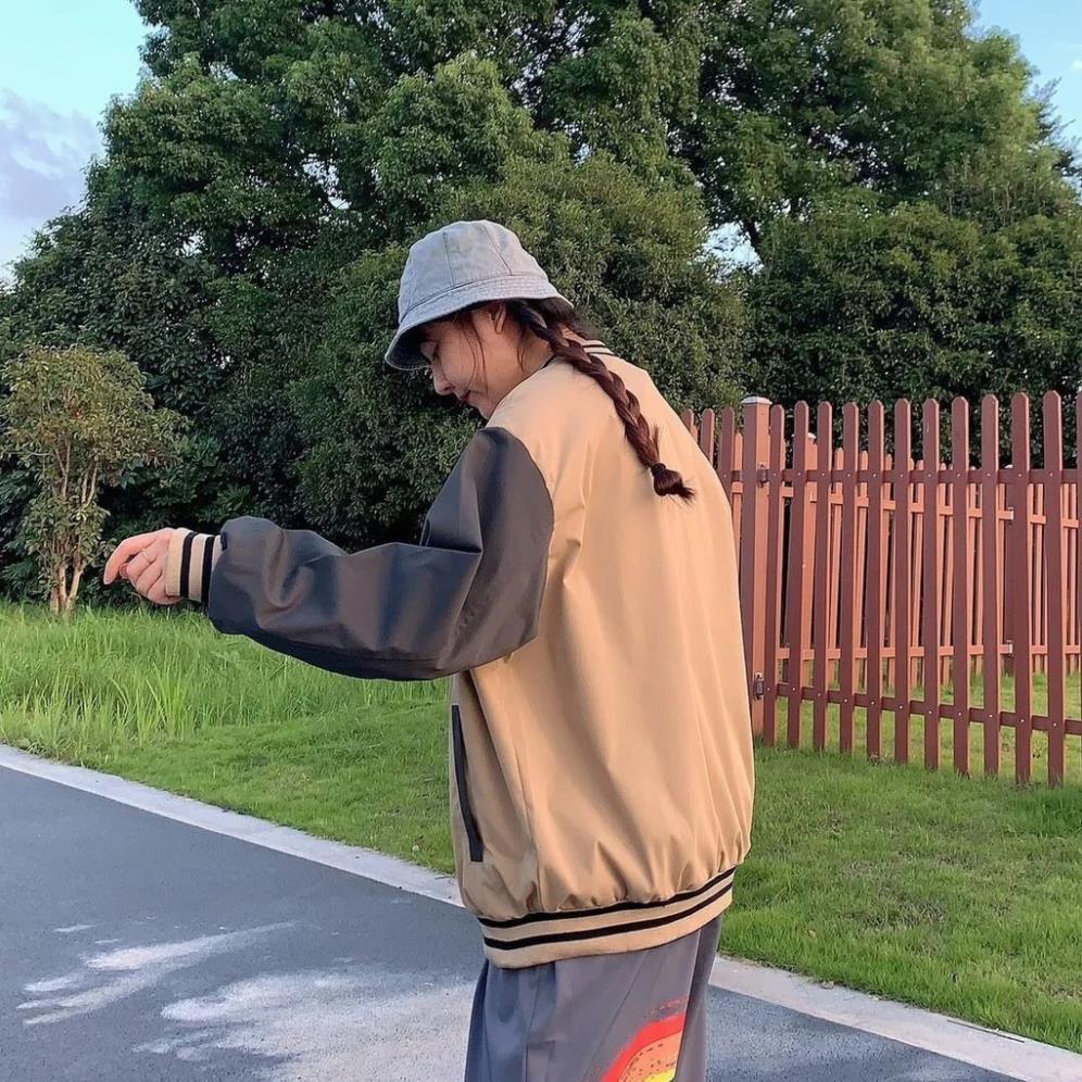 Áo khoác dù bomber unisex form rộng Thêu Badge phong cách thời trang kim gia