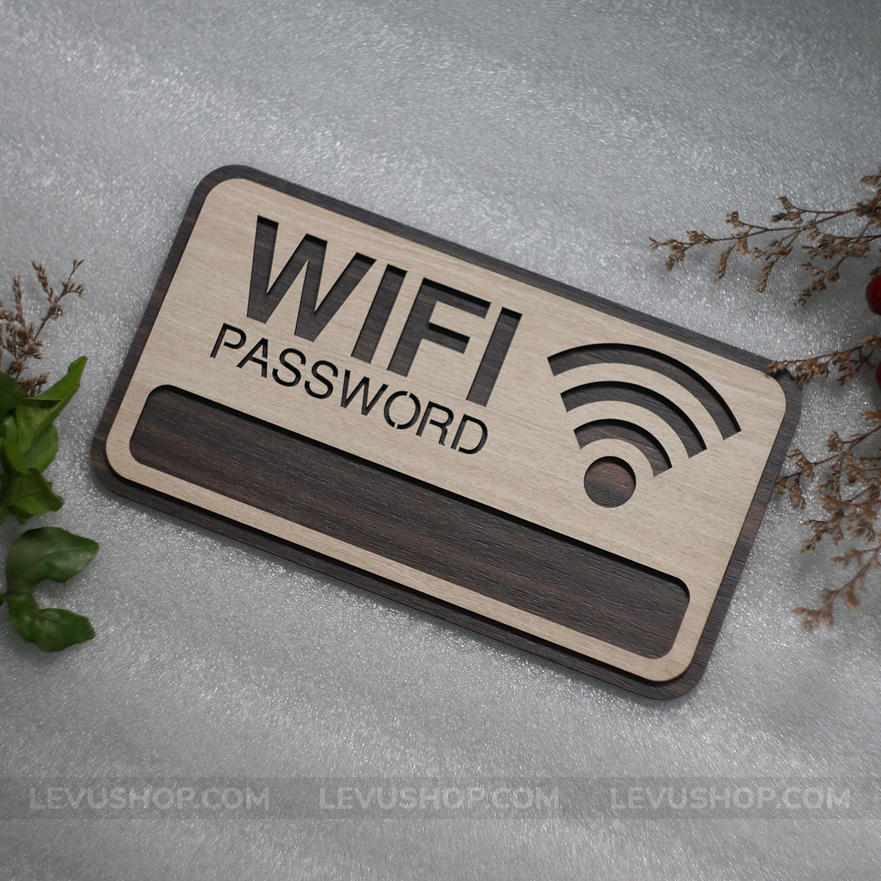 Bảng wifi LEVU TW01 trang trí bằng gỗ khắc laser décor vintage