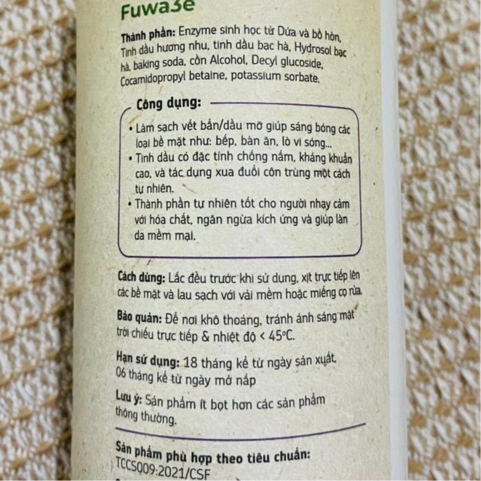[ Bình xịt tẩy lau đa năng Fuwa3e 500ml an toàn cho da ] xịt lau bếp kính tủ lạnh bàn ăn hương nhu